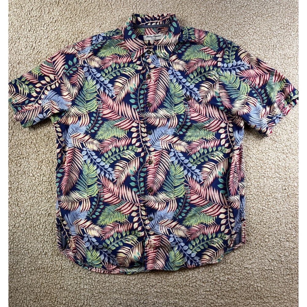 Tommy‎ Bahama Tortola Shirt Mens Large Multicolor Leaf Hawaiian Aloha Button Up